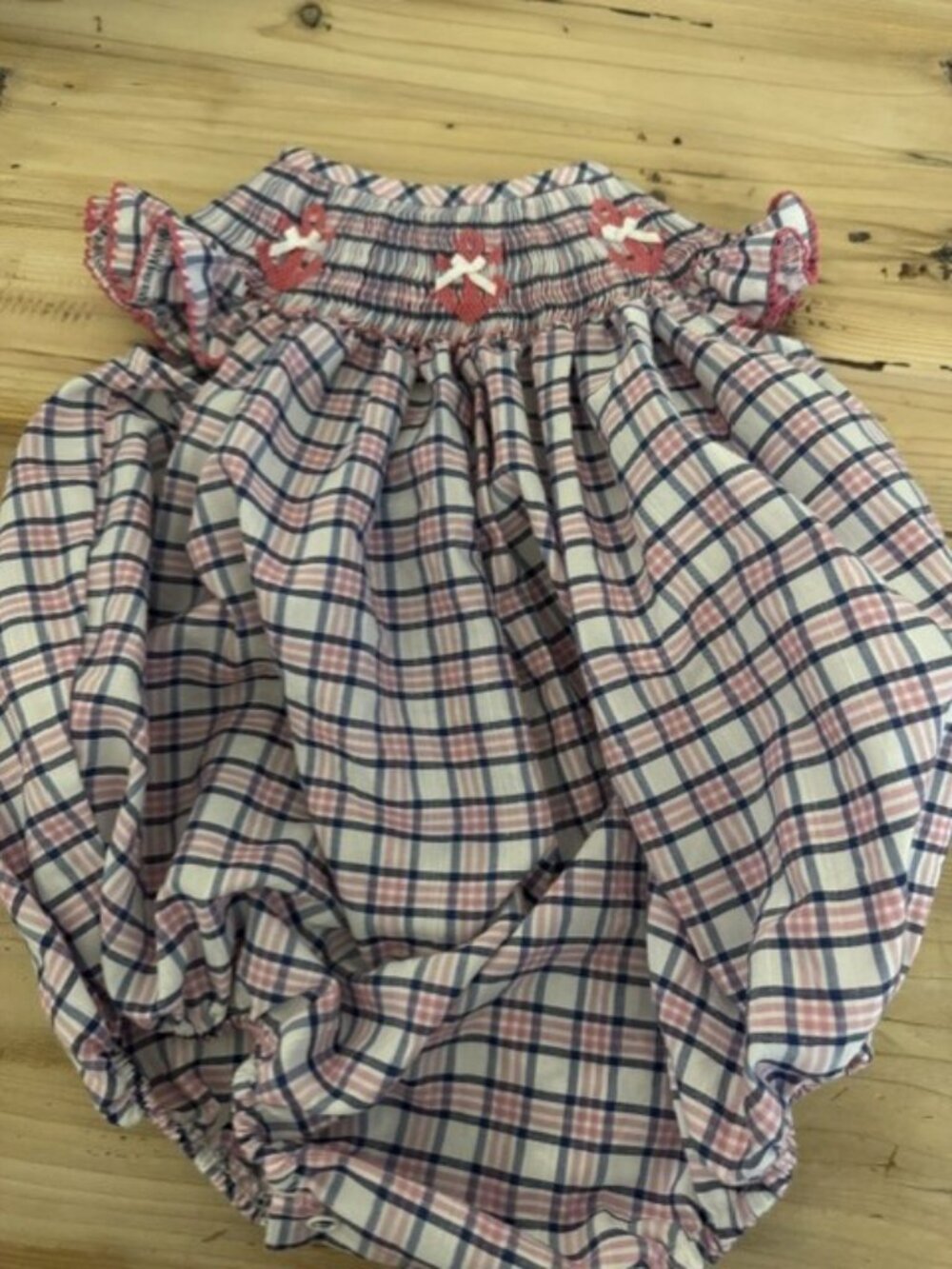 Southern Sunshine. Hotpink/navy plaid nautical bubble. Size 9 mos